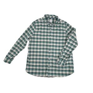 M&S Mens Plaid Button‎ Down Shirt Green White Regular Fit Casual Size 2XL